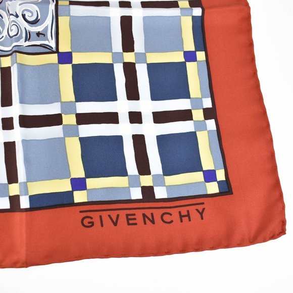 GIVENCHY: Red/Multicolor, 100% Silk Twill Scarf rq - Picture 3 of 7